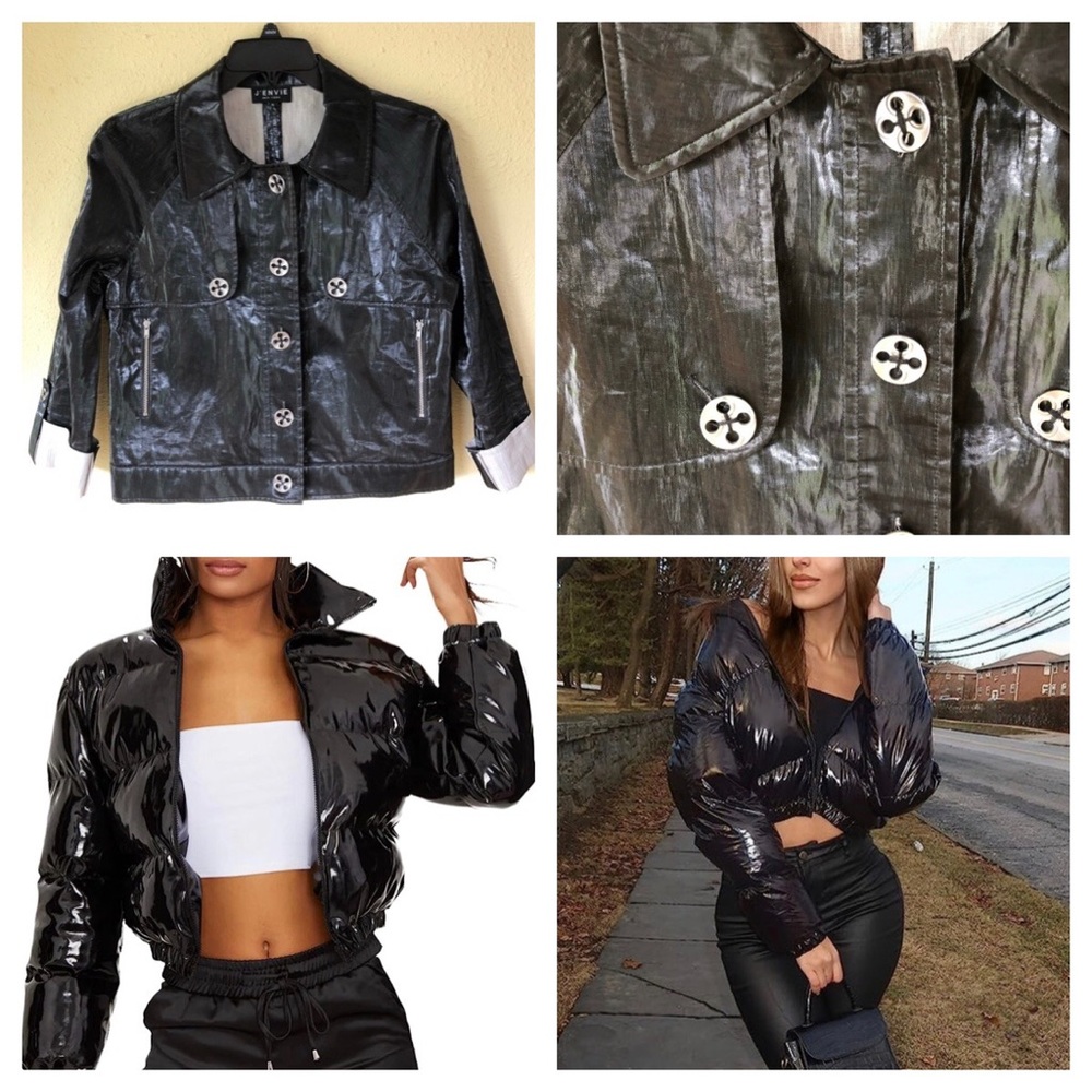 J’Envie New York Crop Black Rain Jacket 6 Linen backing